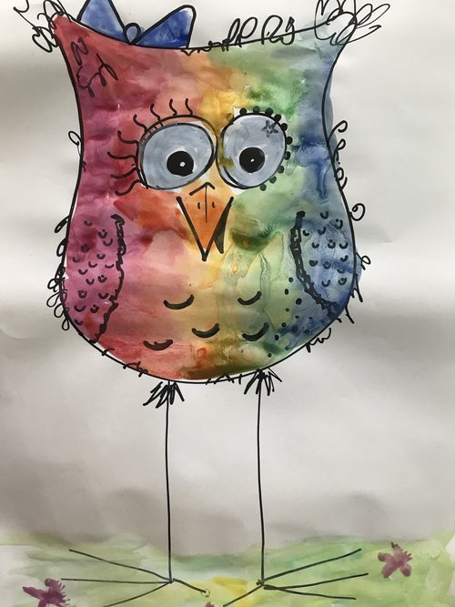 bad hair day owl art project - my finished