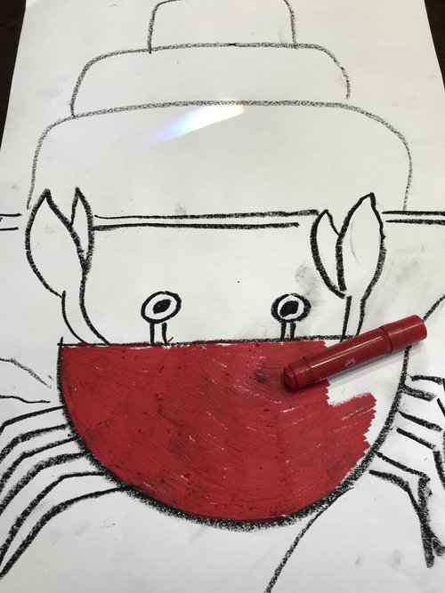 crab cake art project for kids - drawing the crab

