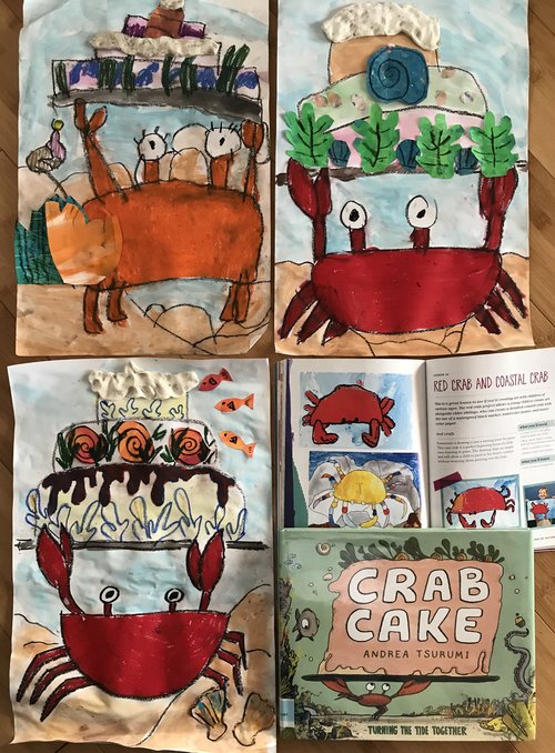 crab cake art project for kids - all finished
