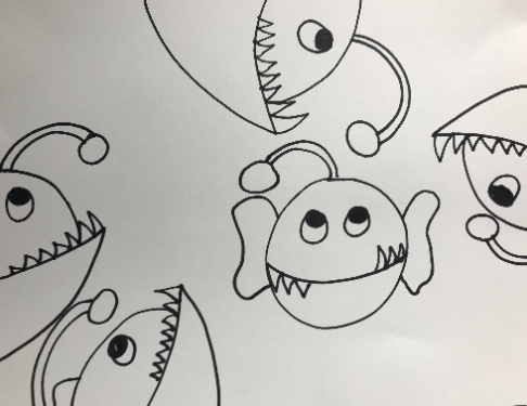 blacklight anglerfish art project - all drawn