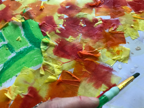 bleeding tissue pineapple art project - adding paper