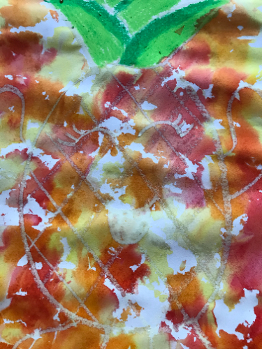 bleeding tissue pineapple art project - white pastel