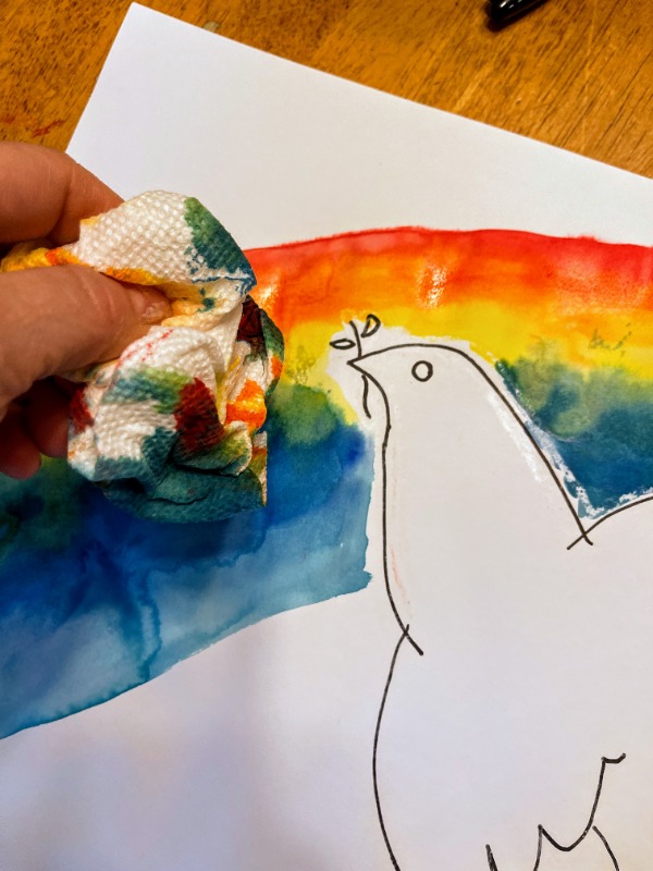 peace dove art project - dab with paper towel